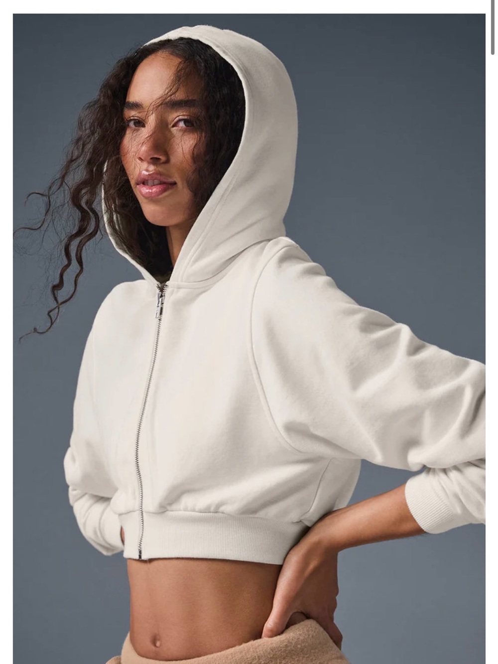 ALO Yoga Cream Cropped Zip Hoodie